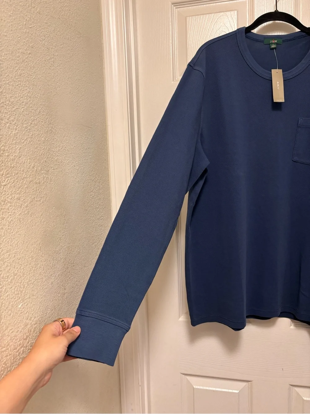 NWT J.Crew Washed Piqué Long-Sleeve Pocket T-Shirt in Dusky Blue